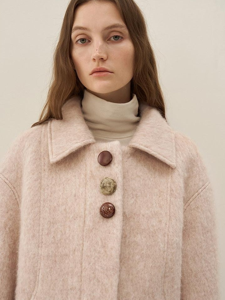 someonesometimes Soft Wool Blend Tailored Commuter Lapel Women Cherry Yarn Button Wool Coats