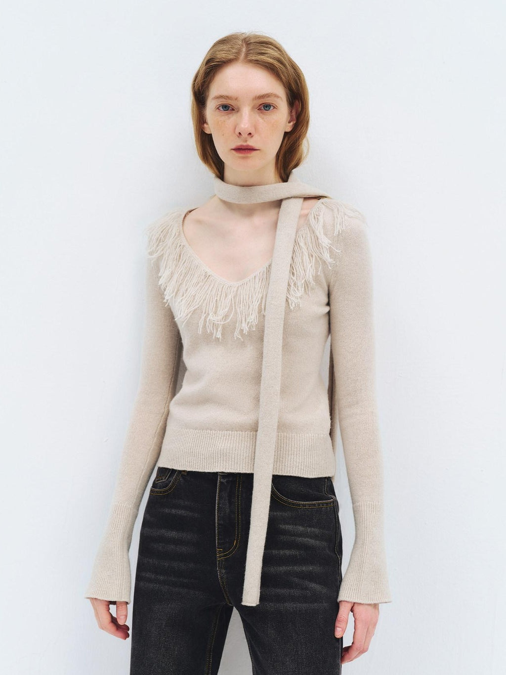 someonesometimes Soft Wool V-neck Bell Sleeve Slim Fit Casual Knitwear Women Sweaters
