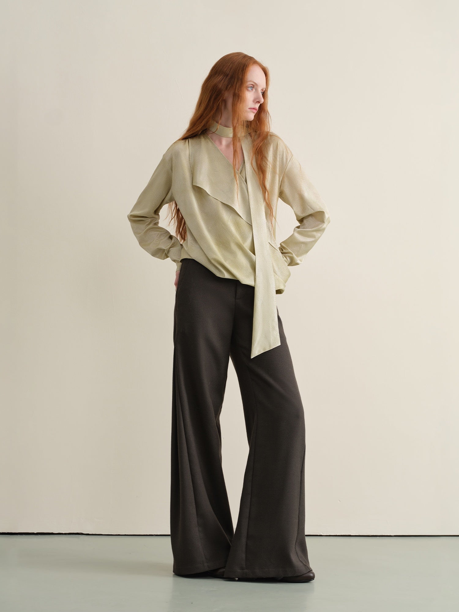 someonesometimes Stretch Knit Olive Gray Micro Flare Casual High Waist Women Flared Pants