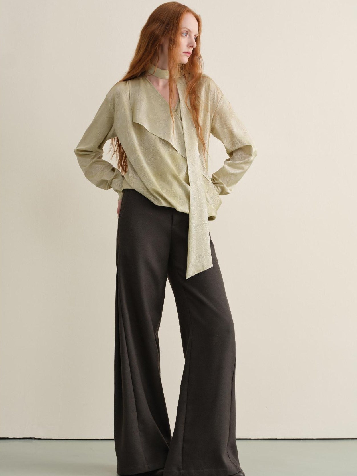 someonesometimes Stretch Knit Olive Gray Micro Flare Casual High Waist Women Flared Pants