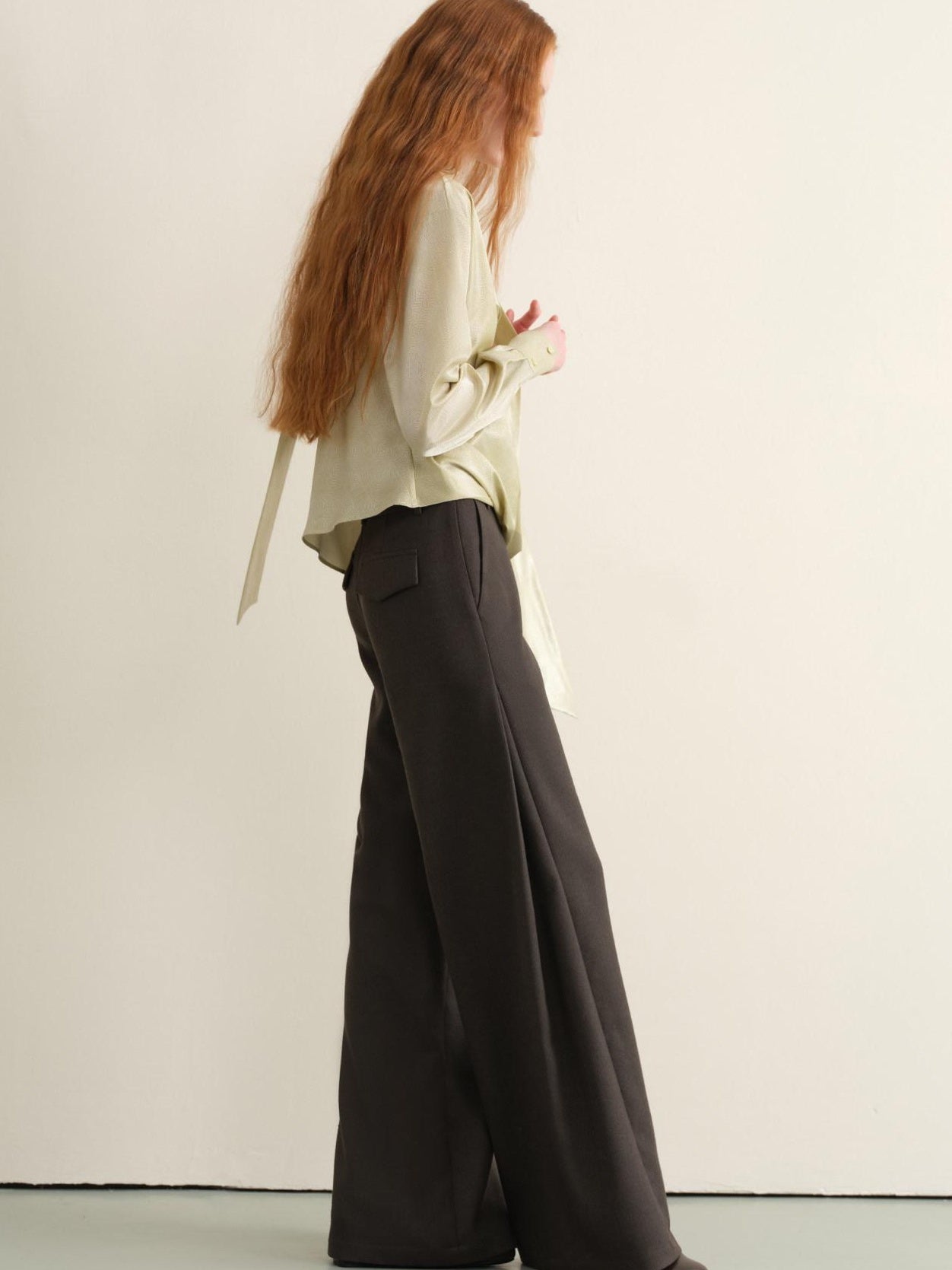 someonesometimes Stretch Knit Olive Gray Micro Flare Casual High Waist Women Flared Pants