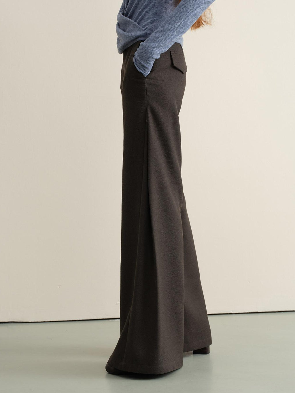 someonesometimes Stretch Knit Olive Gray Micro Flare Casual High Waist Women Flared Pants