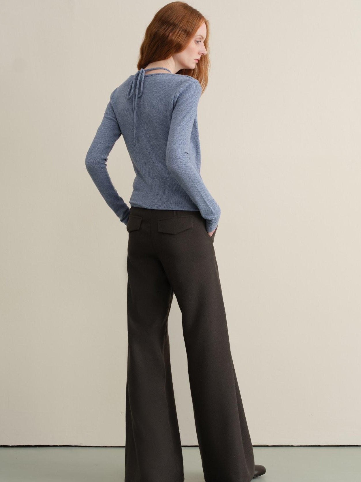 someonesometimes Stretch Knit Olive Gray Micro Flare Casual High Waist Women Flared Pants