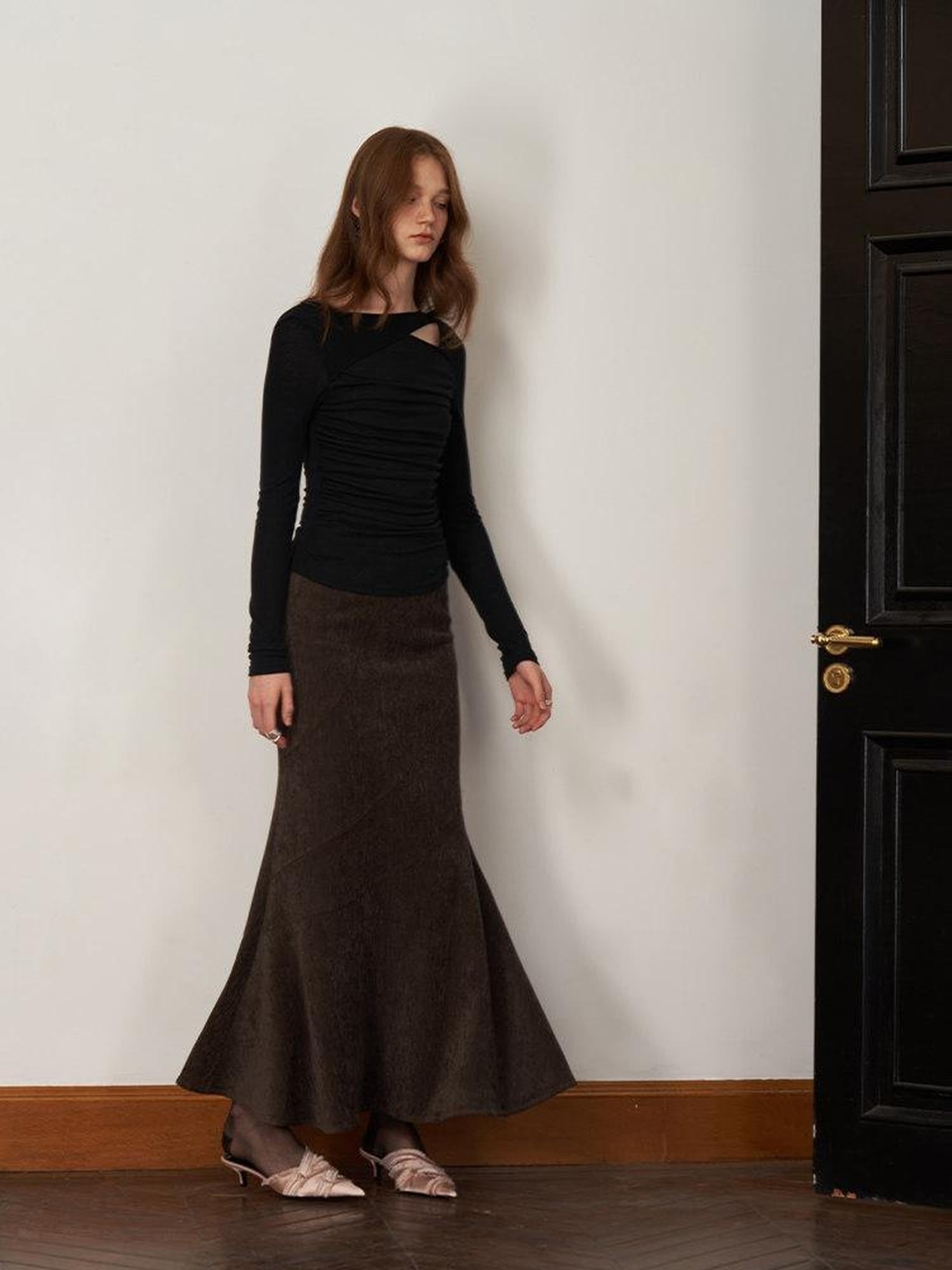 someonesometimes Stretch Mid Rise Slim Mermaid Hem Workwear Solid Polyester Women Midi Skirts