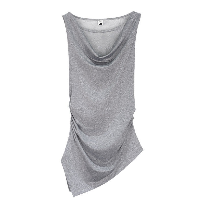 someonesometimes_Stretch_Nylon_Patchwork_Slim_Fit_Office_Chic_Light_Heather_Gray_Top_&_Skirt_Sets_MISSTT