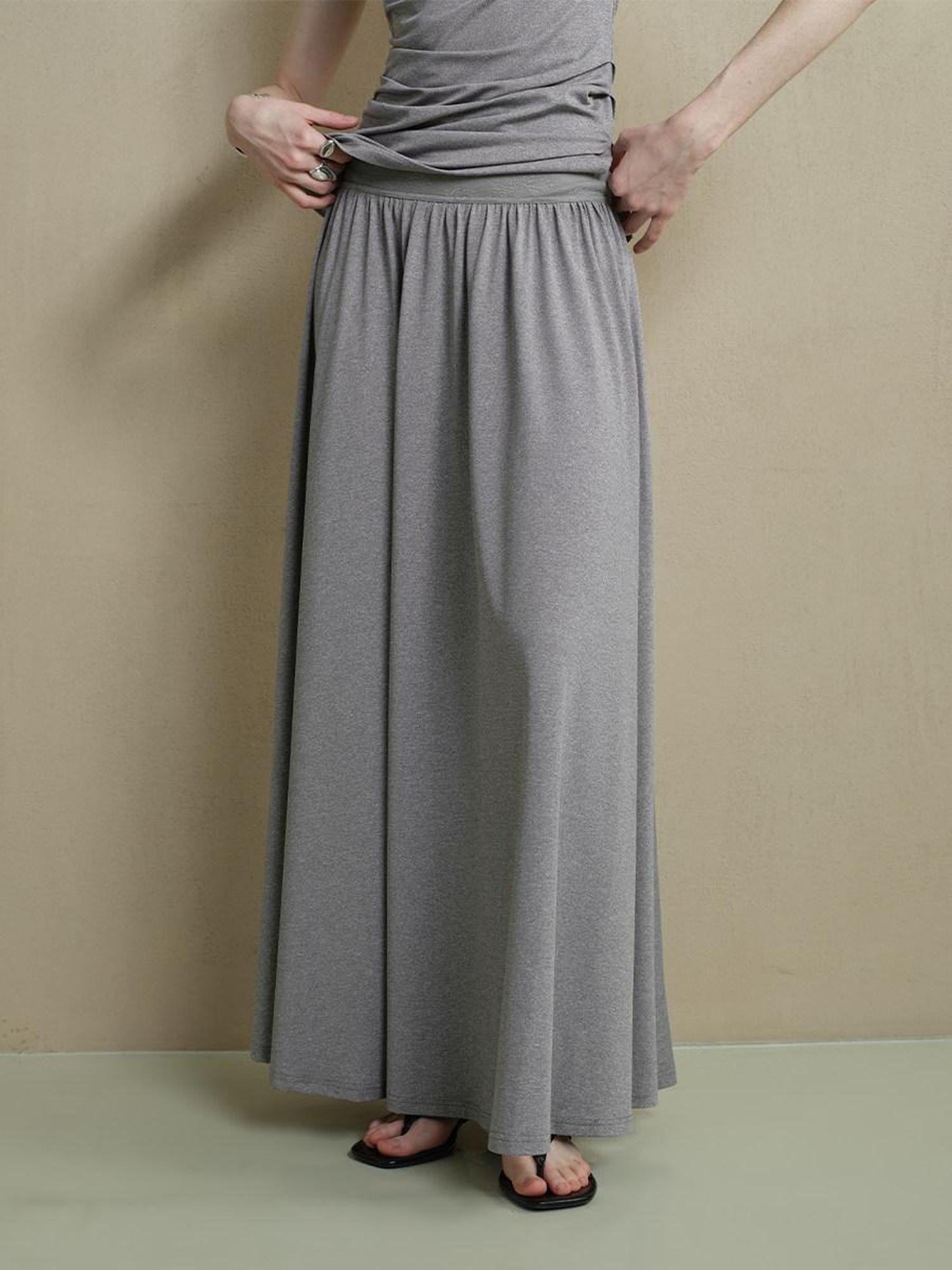 someonesometimes Stretch Nylon Patchwork Slim Fit Office Chic Light Heather Gray Top & Skirt Sets