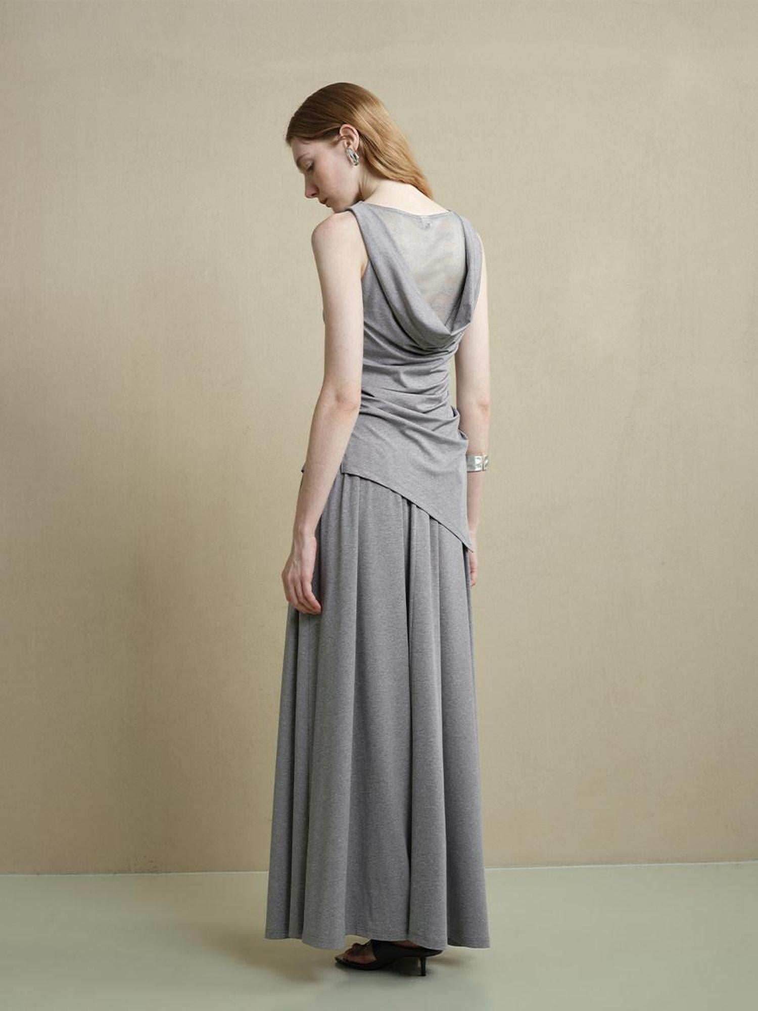 someonesometimes Stretch Nylon Patchwork Slim Fit Office Chic Light Heather Gray Top & Skirt Sets