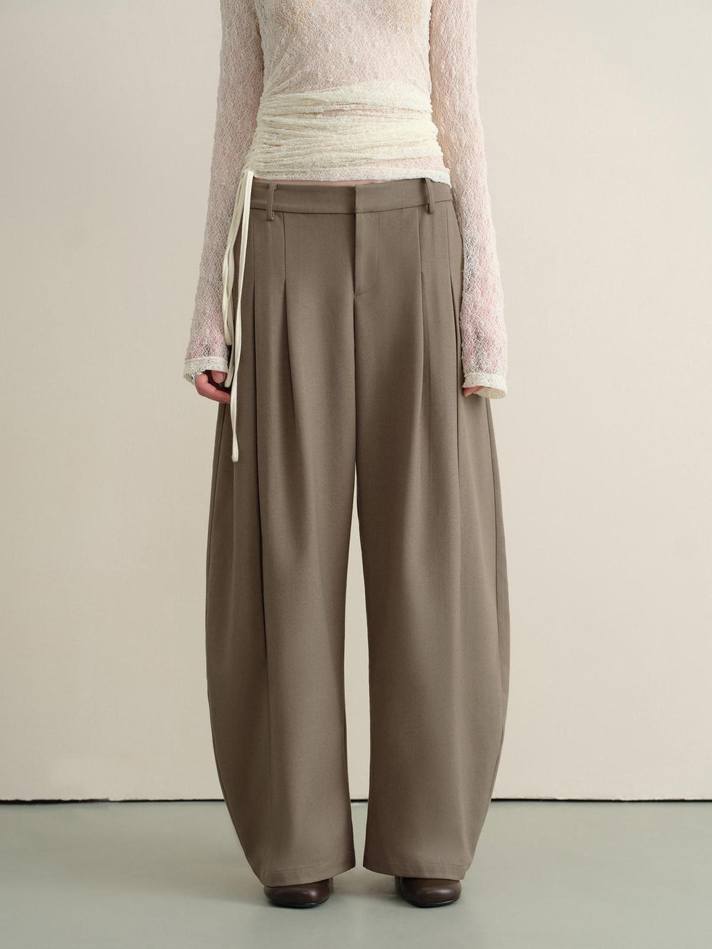 someonesometimes Stretch Pleated Casual Natural Waist Women Olive Green Zip Fly Wide Leg Pants