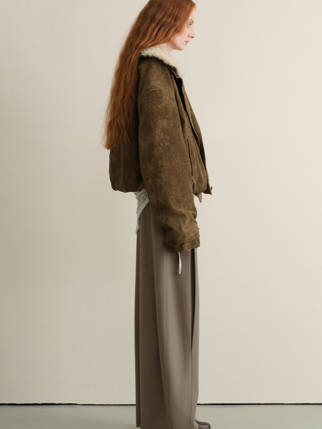 someonesometimes Stretch Pleated Casual Natural Waist Women Olive Green Zip Fly Wide Leg Pants