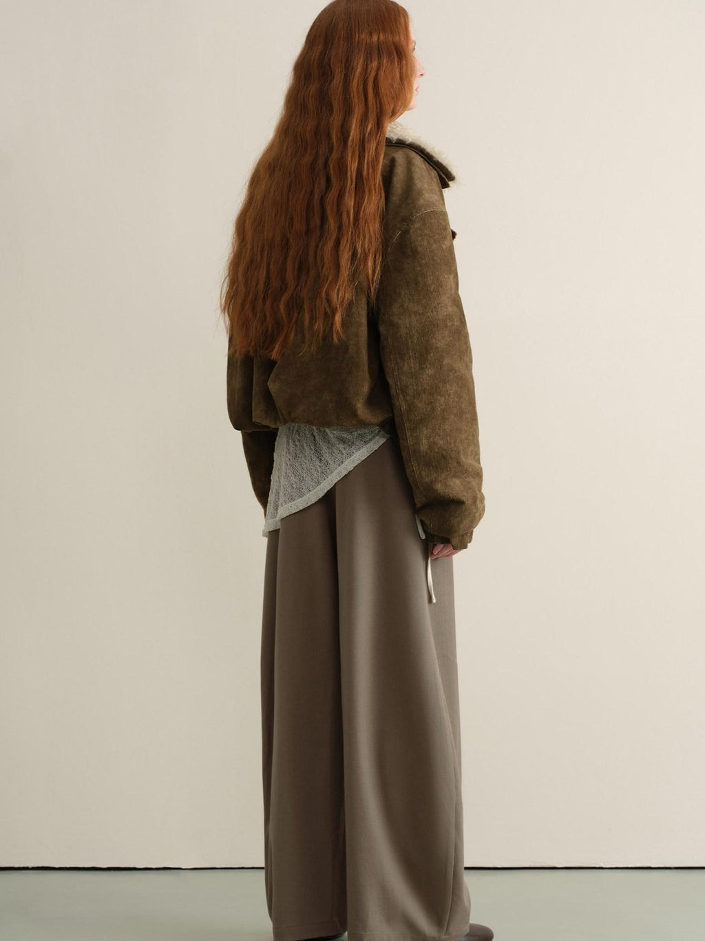 someonesometimes Stretch Pleated Casual Natural Waist Women Olive Green Zip Fly Wide Leg Pants