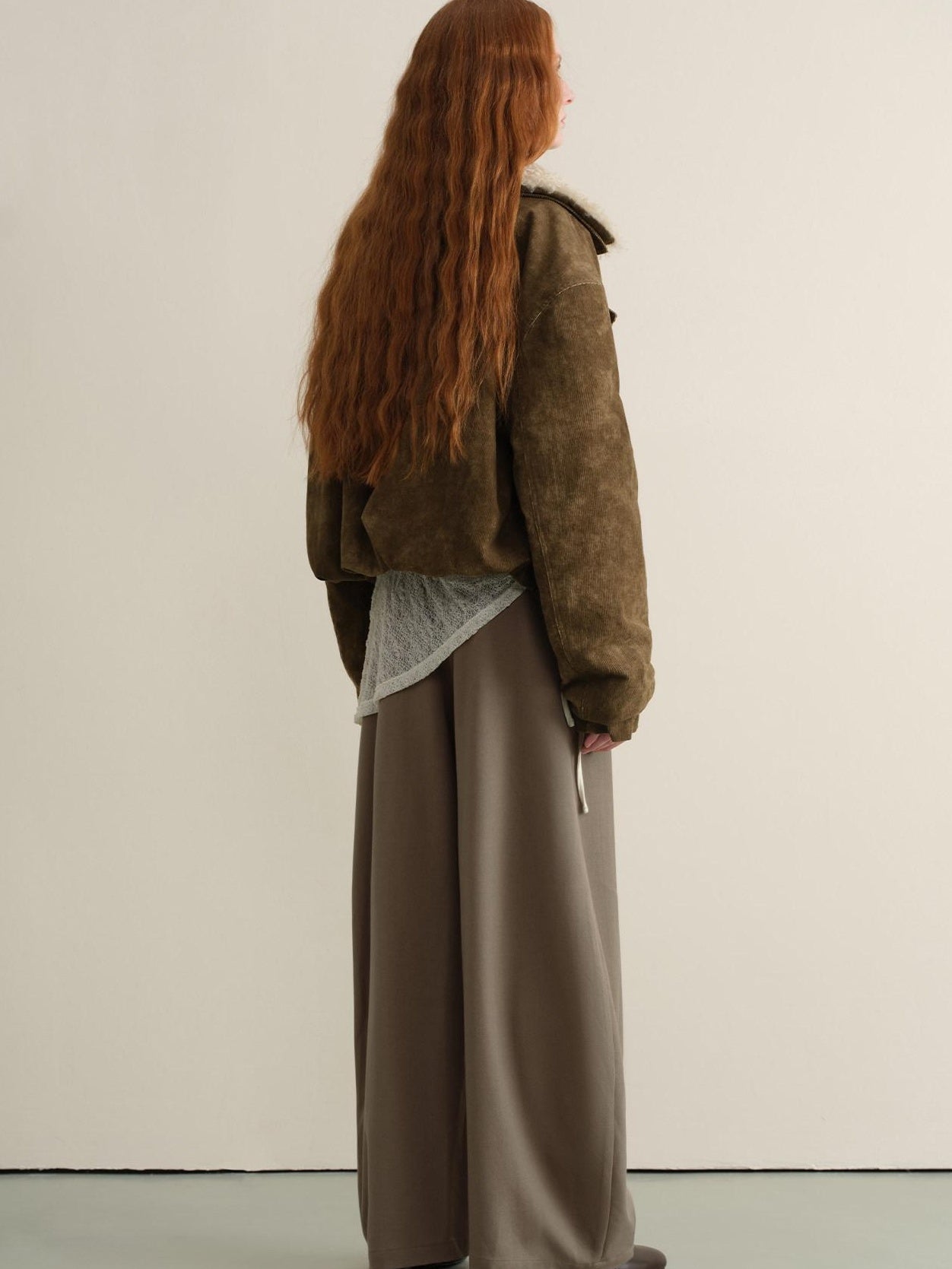 someonesometimes Stretch Pleated Casual Natural Waist Women Olive Green Zip Fly Wide Leg Pants
