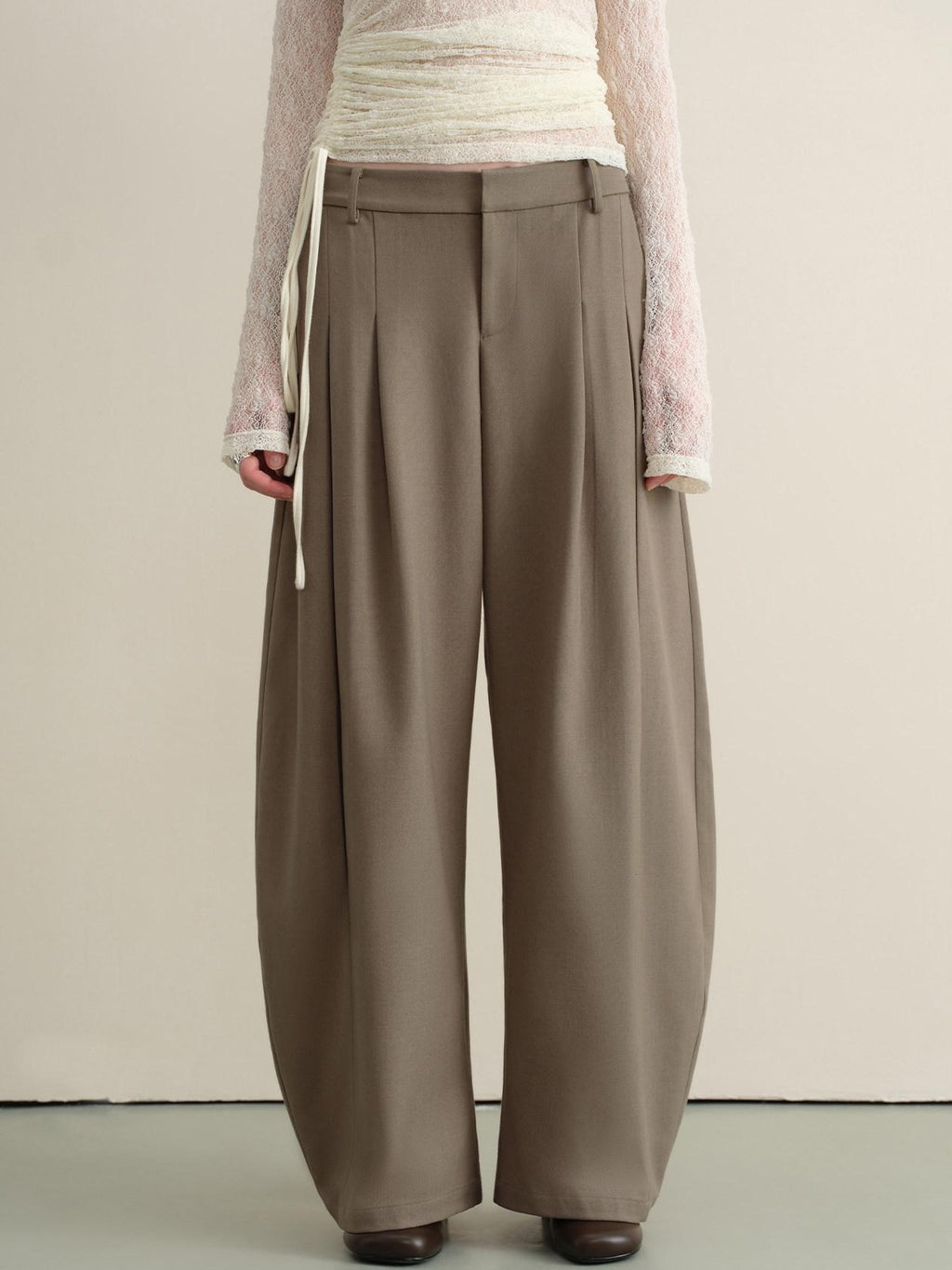 someonesometimes Stretch Pleated Casual Natural Waist Women Olive Green Zip Fly Wide Leg Pants