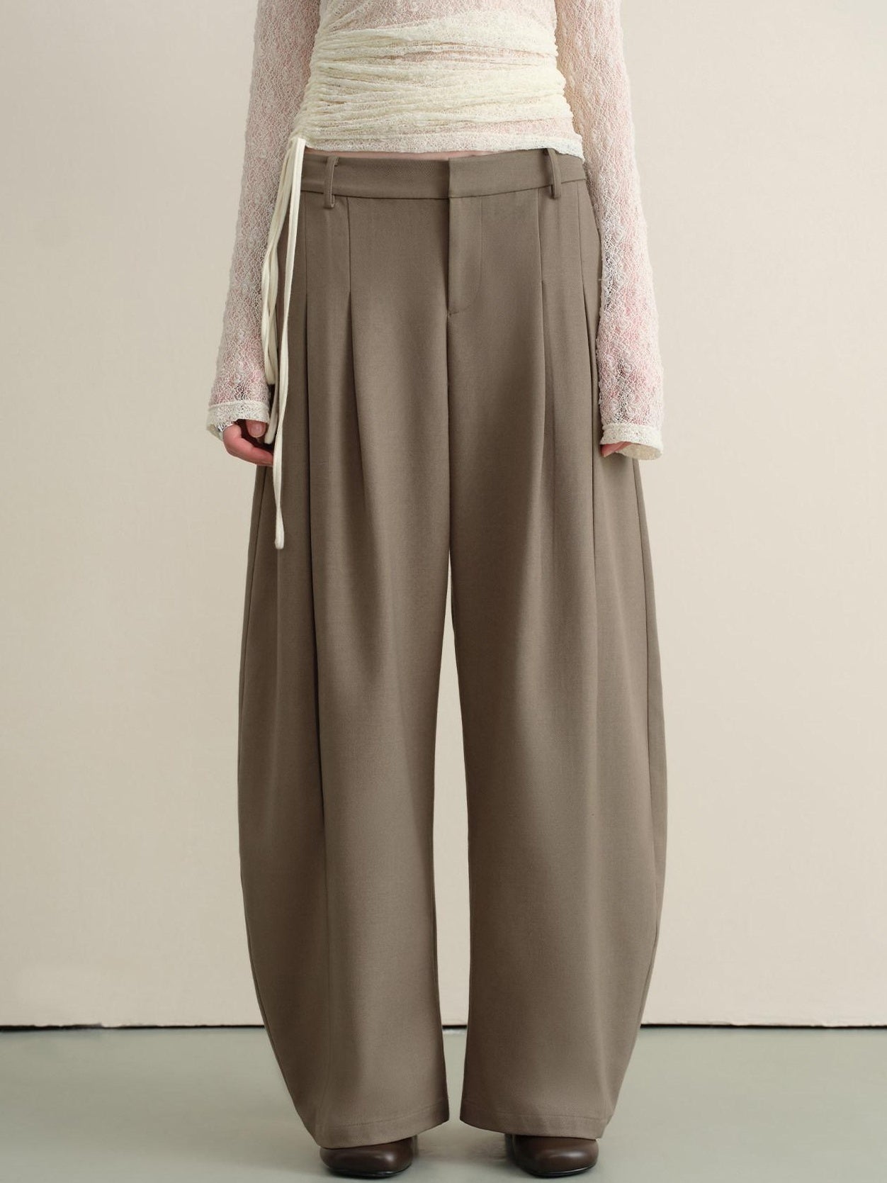 someonesometimes Stretch Pleated Casual Natural Waist Women Olive Green Zip Fly Wide Leg Pants
