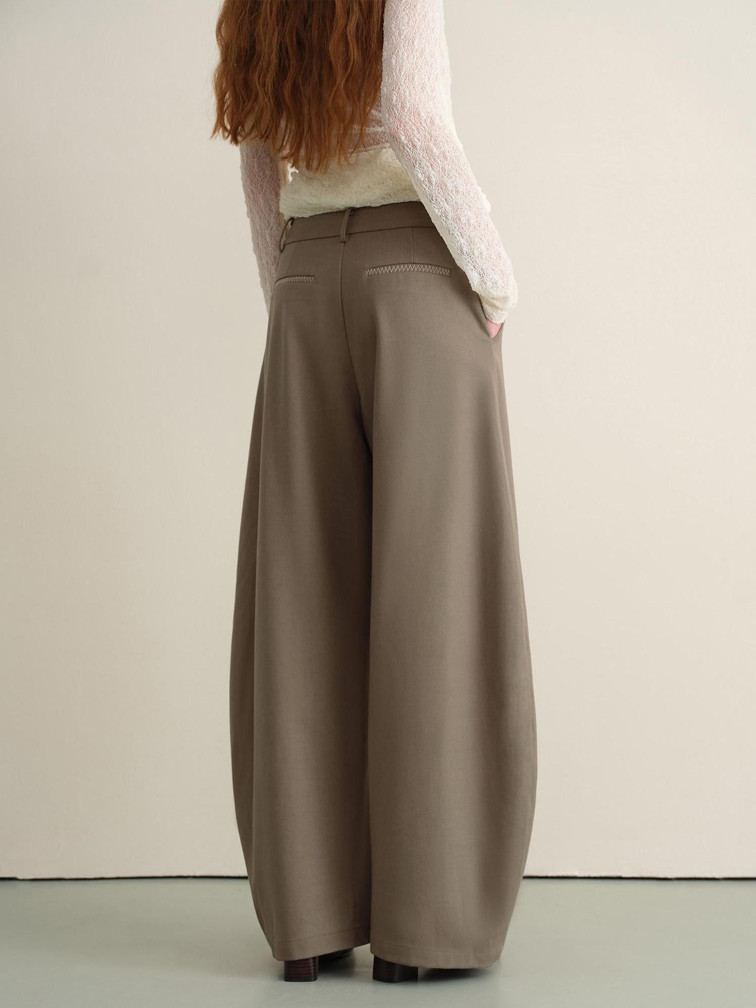 someonesometimes Stretch Pleated Casual Natural Waist Women Olive Green Zip Fly Wide Leg Pants