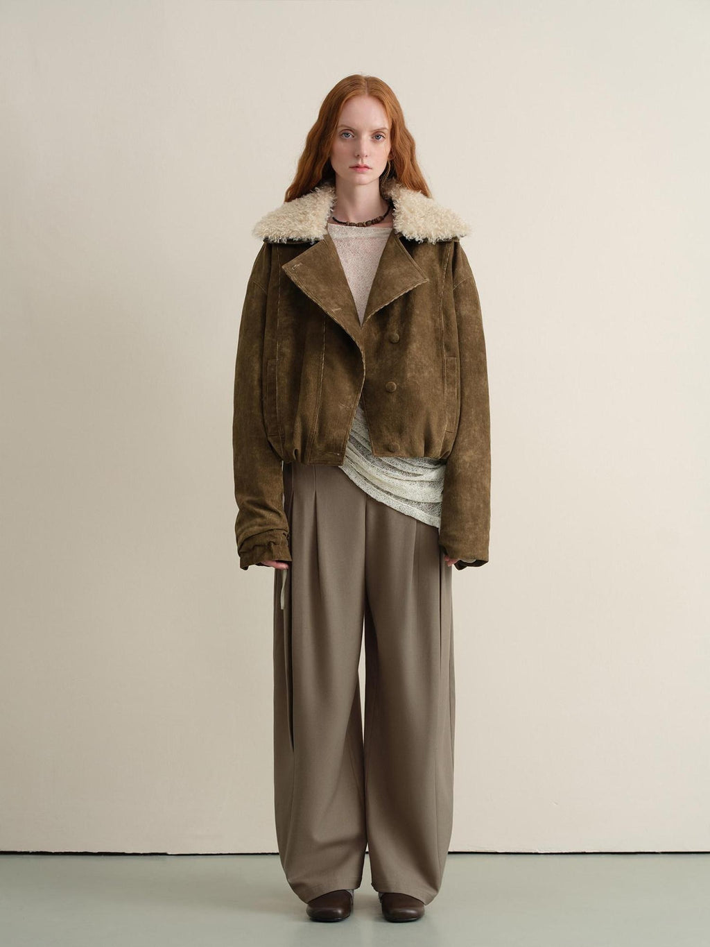 someonesometimes Stretch Pleated Casual Natural Waist Women Olive Green Zip Fly Wide Leg Pants