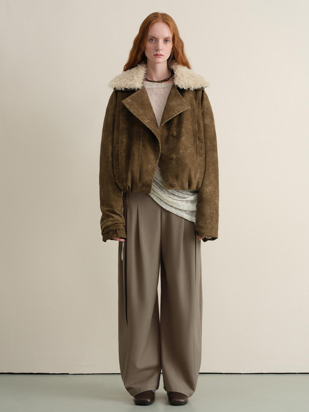 someonesometimes Stretch Pleated Casual Natural Waist Women Olive Green Zip Fly Wide Leg Pants