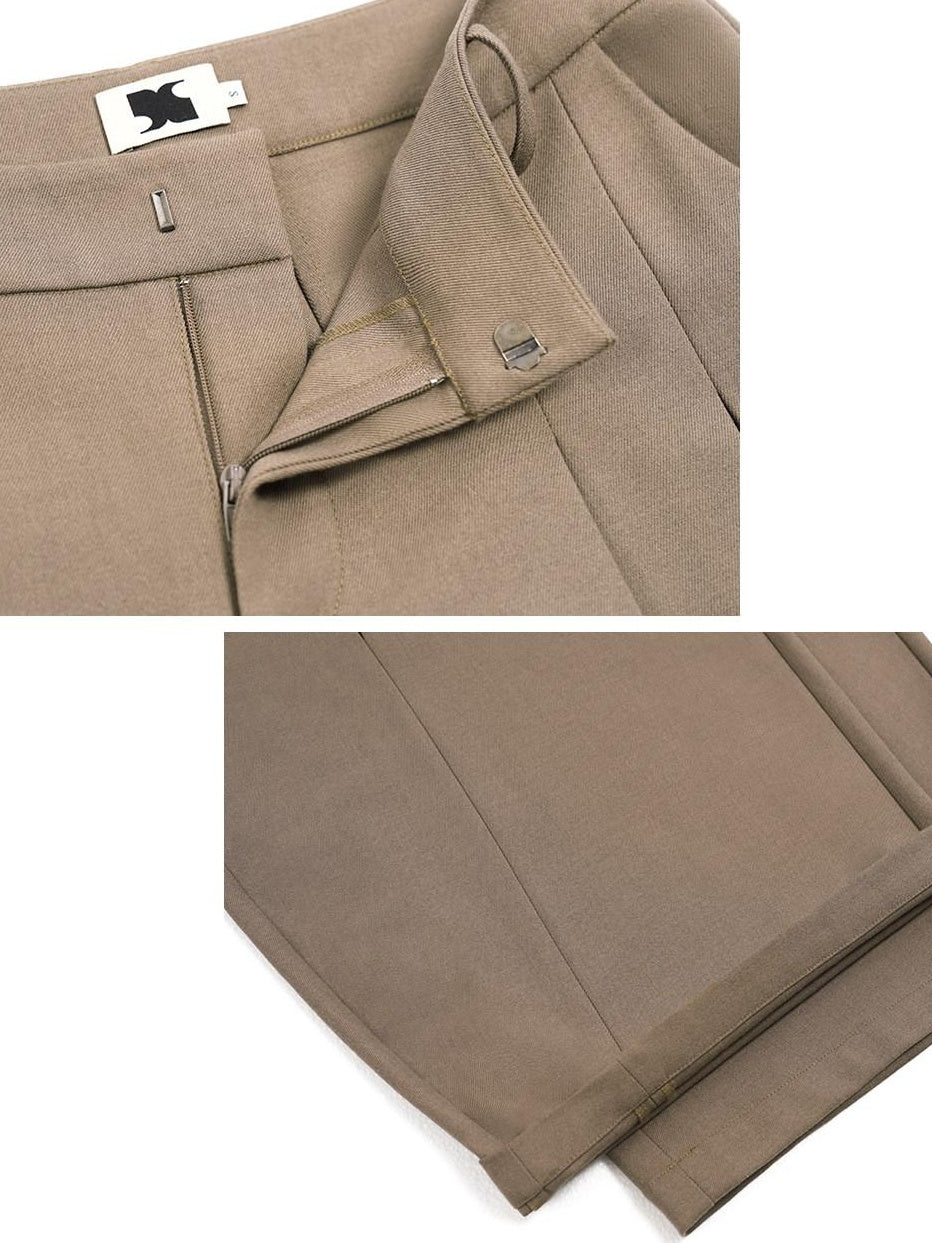 someonesometimes Stretch Pleated Casual Natural Waist Women Olive Green Zip Fly Wide Leg Pants