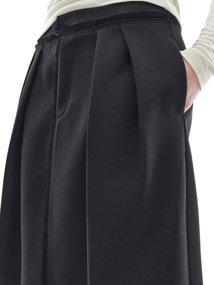 someonesometimes Stretch Pleated Low Waist H Line Loose Casual Womens Black Maxi Skirts