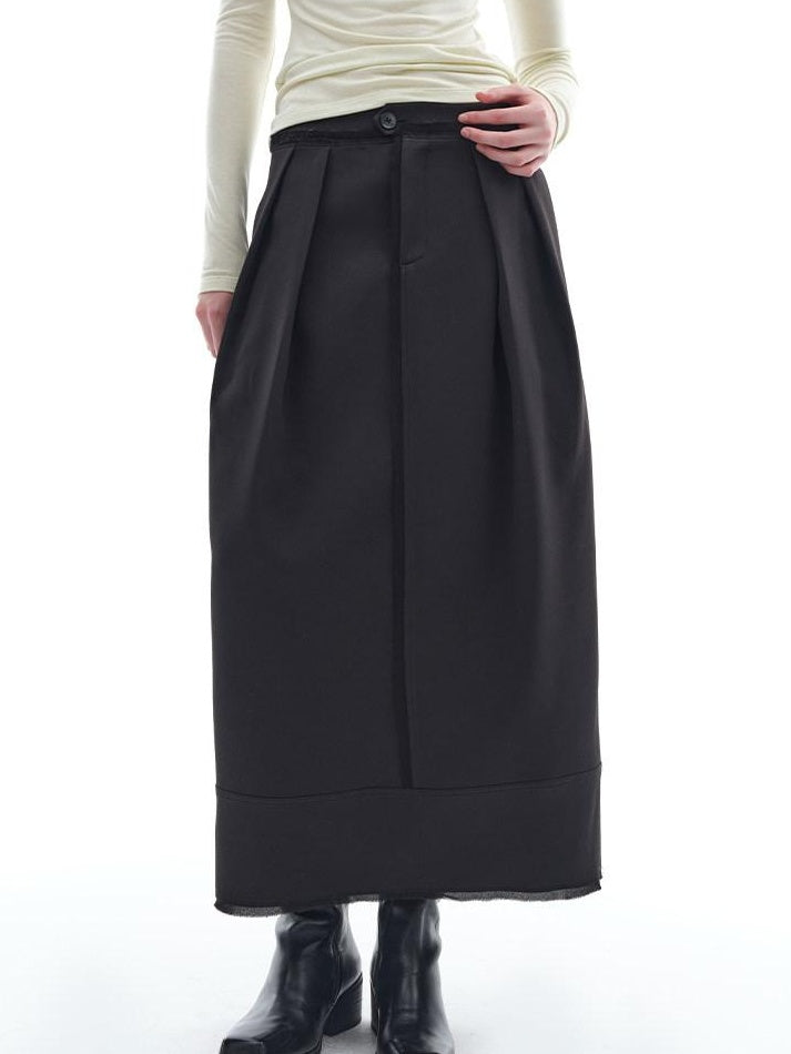 someonesometimes Stretch Pleated Low Waist H Line Loose Casual Womens Black Maxi Skirts