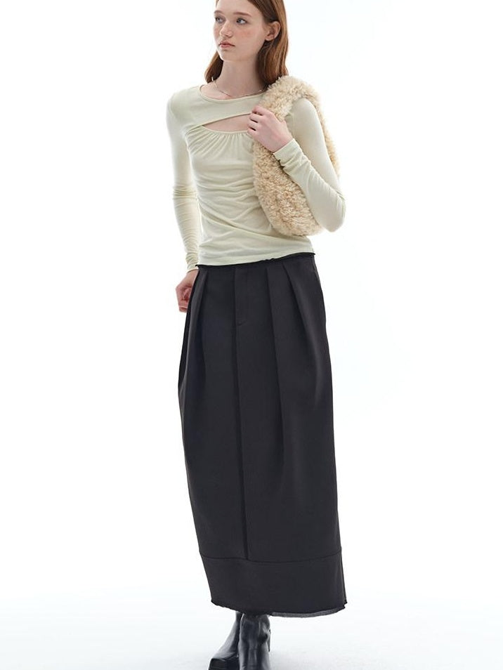 someonesometimes Stretch Pleated Low Waist H Line Loose Casual Womens Black Maxi Skirts