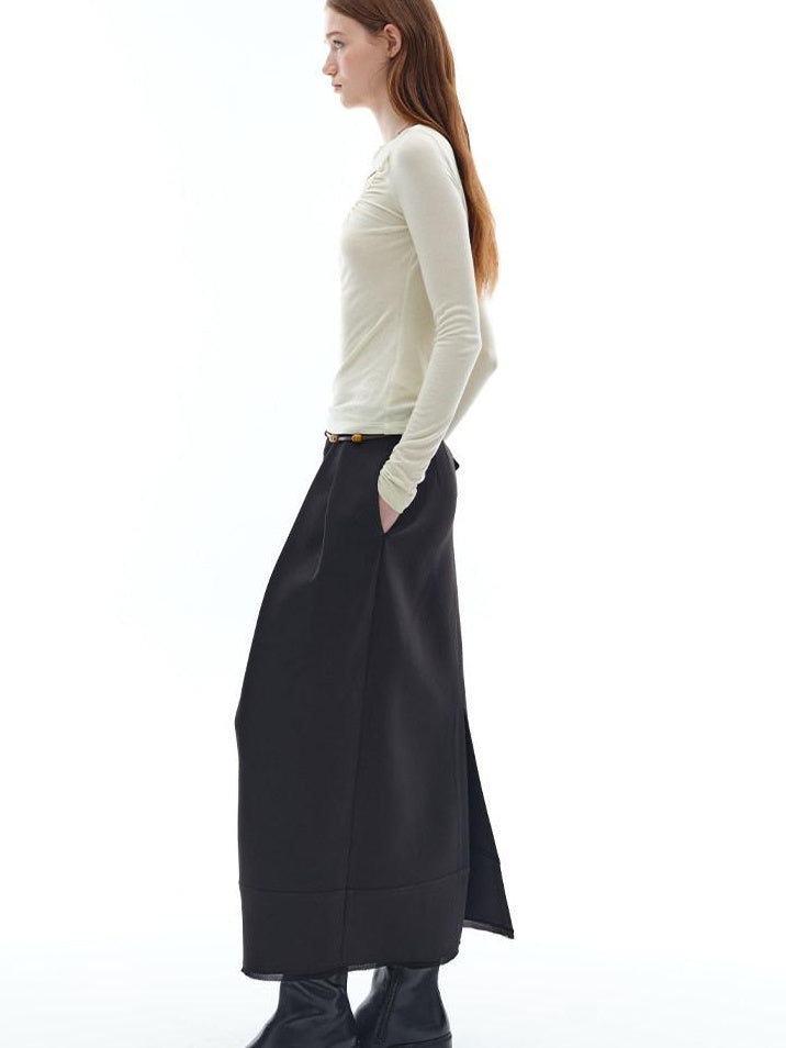 someonesometimes Stretch Pleated Low Waist H Line Loose Casual Womens Black Maxi Skirts
