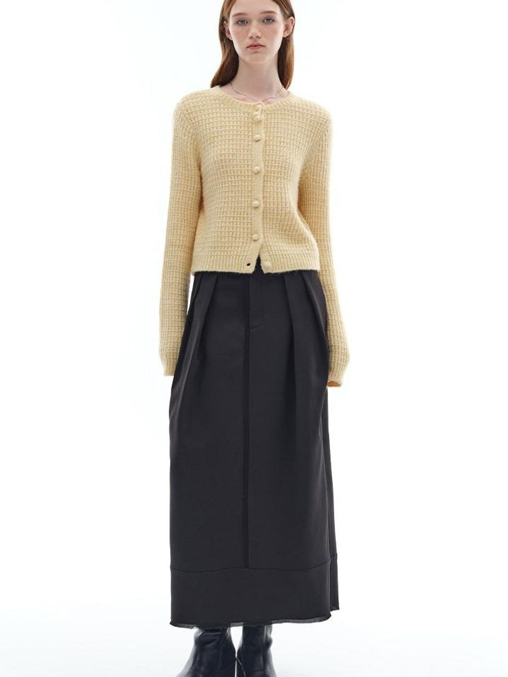 someonesometimes Stretch Pleated Low Waist H Line Loose Casual Womens Black Maxi Skirts