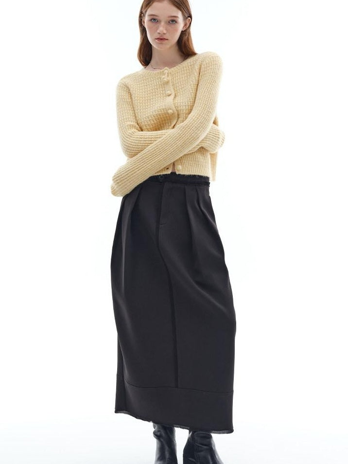 someonesometimes Stretch Pleated Low Waist H Line Loose Casual Womens Black Maxi Skirts