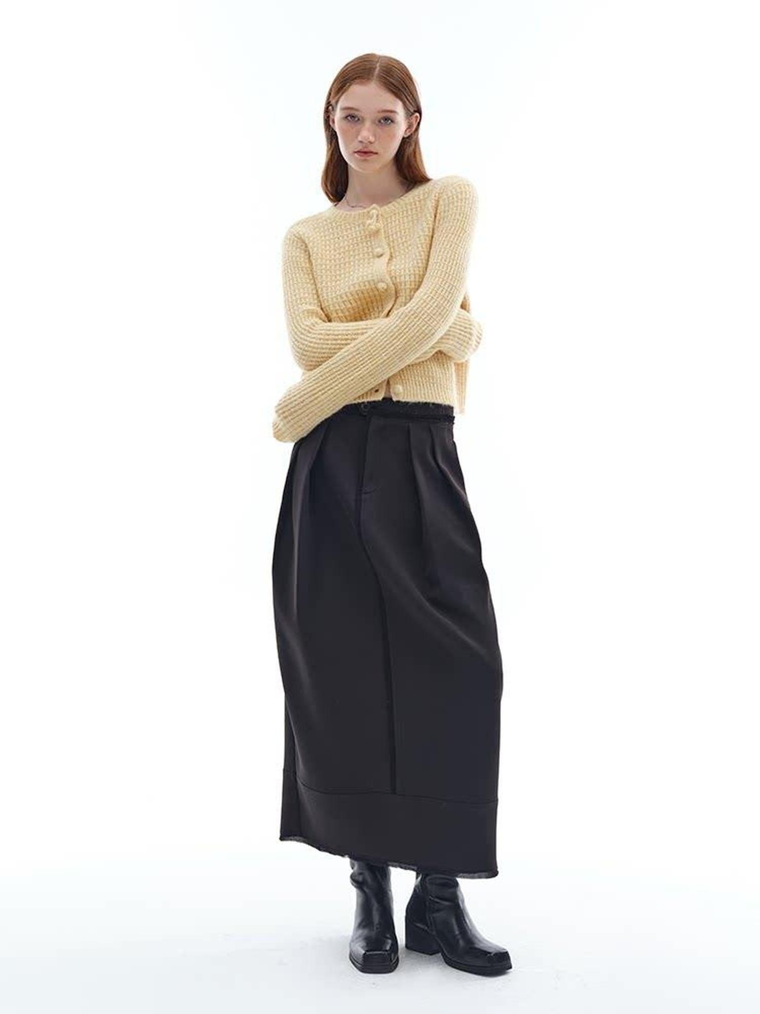 someonesometimes Stretch Pleated Low Waist H Line Loose Casual Womens Black Maxi Skirts