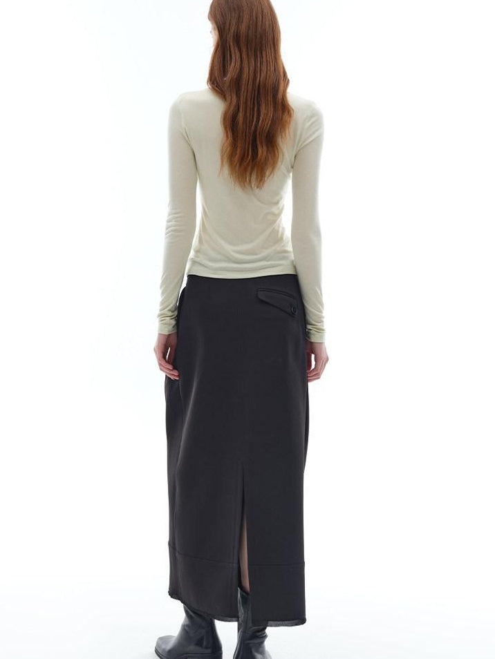 someonesometimes Stretch Pleated Low Waist H Line Loose Casual Womens Black Maxi Skirts