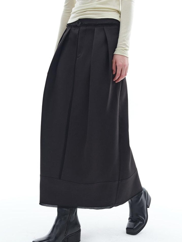 someonesometimes Stretch Pleated Low Waist H Line Loose Casual Womens Black Maxi Skirts