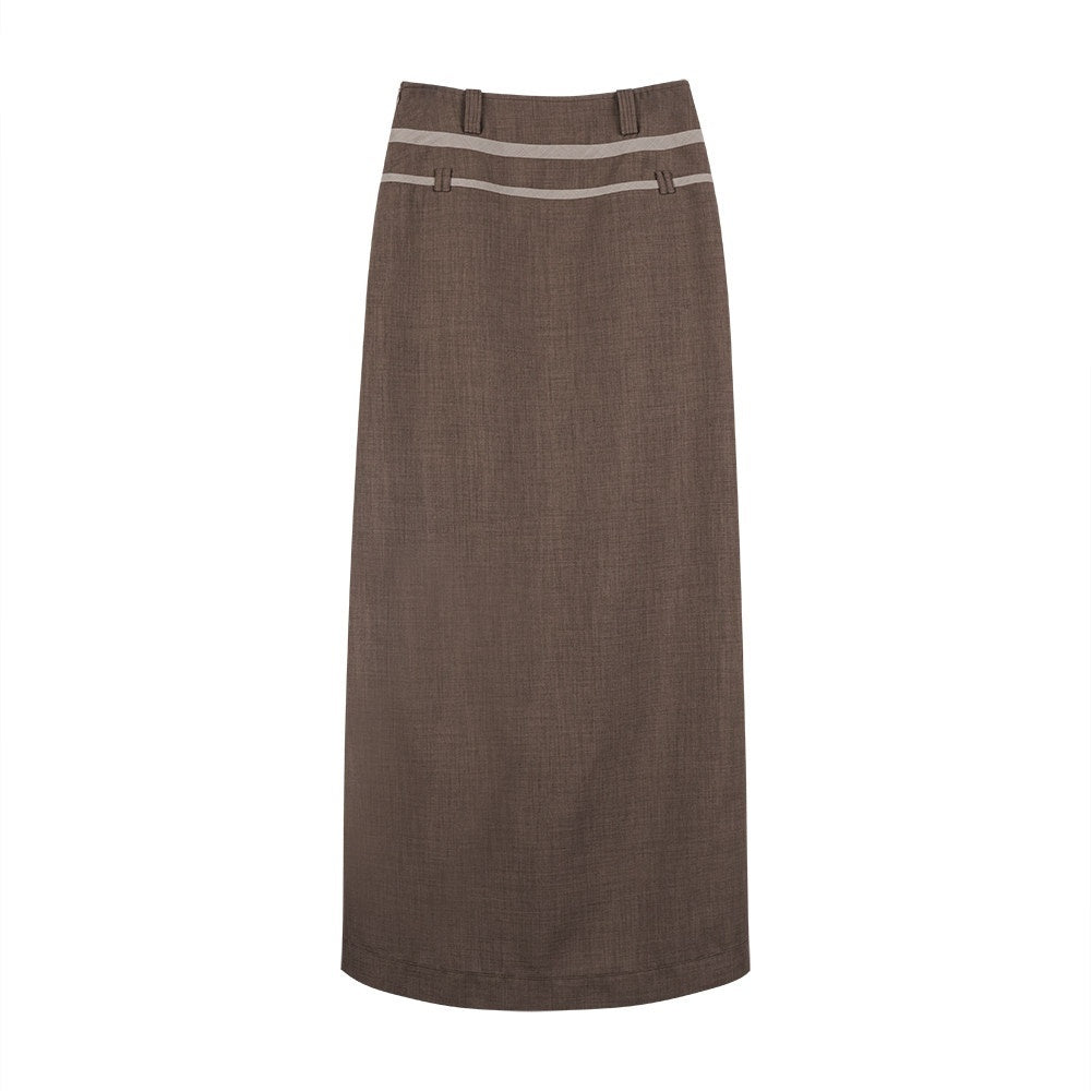 someonesometimes_Stretch_Polyester_Minimal_Low_Waist_H_Line_Zipper_Women_Brown_Maxi_Skirts_MISSTT