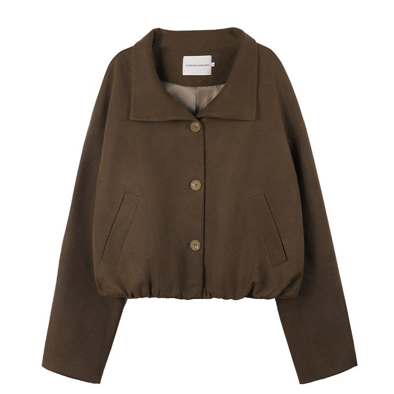 someonesometimes_Stretch_Polyester_Vintage_Loose_Short_Zip_Women_Coffee_Brown_Cropped_Jackets_MISSTT