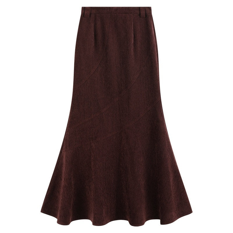 someonesometimes_Stretch_Slim_Fishtail_Mid_Waist_Solid_Coffee_Women_Casual_Polyester_Maxi_Skirts_MISSTT