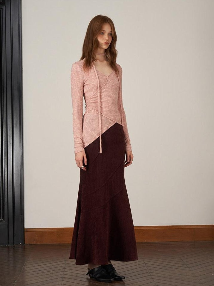 someonesometimes Stretch Slim Fishtail Mid Waist Solid Coffee Women Casual Polyester Maxi Skirts