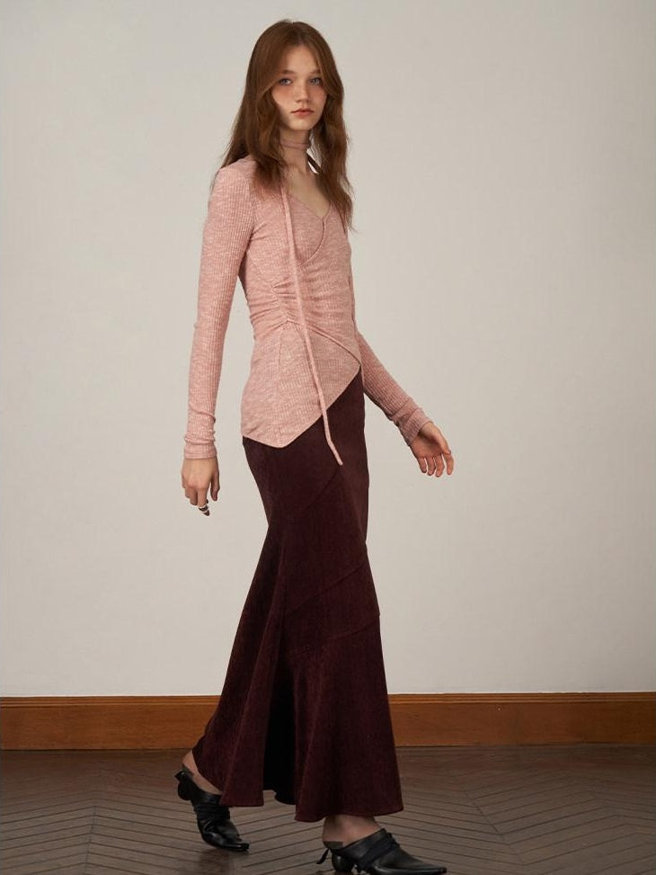 someonesometimes Stretch Slim Fishtail Mid Waist Solid Coffee Women Casual Polyester Maxi Skirts