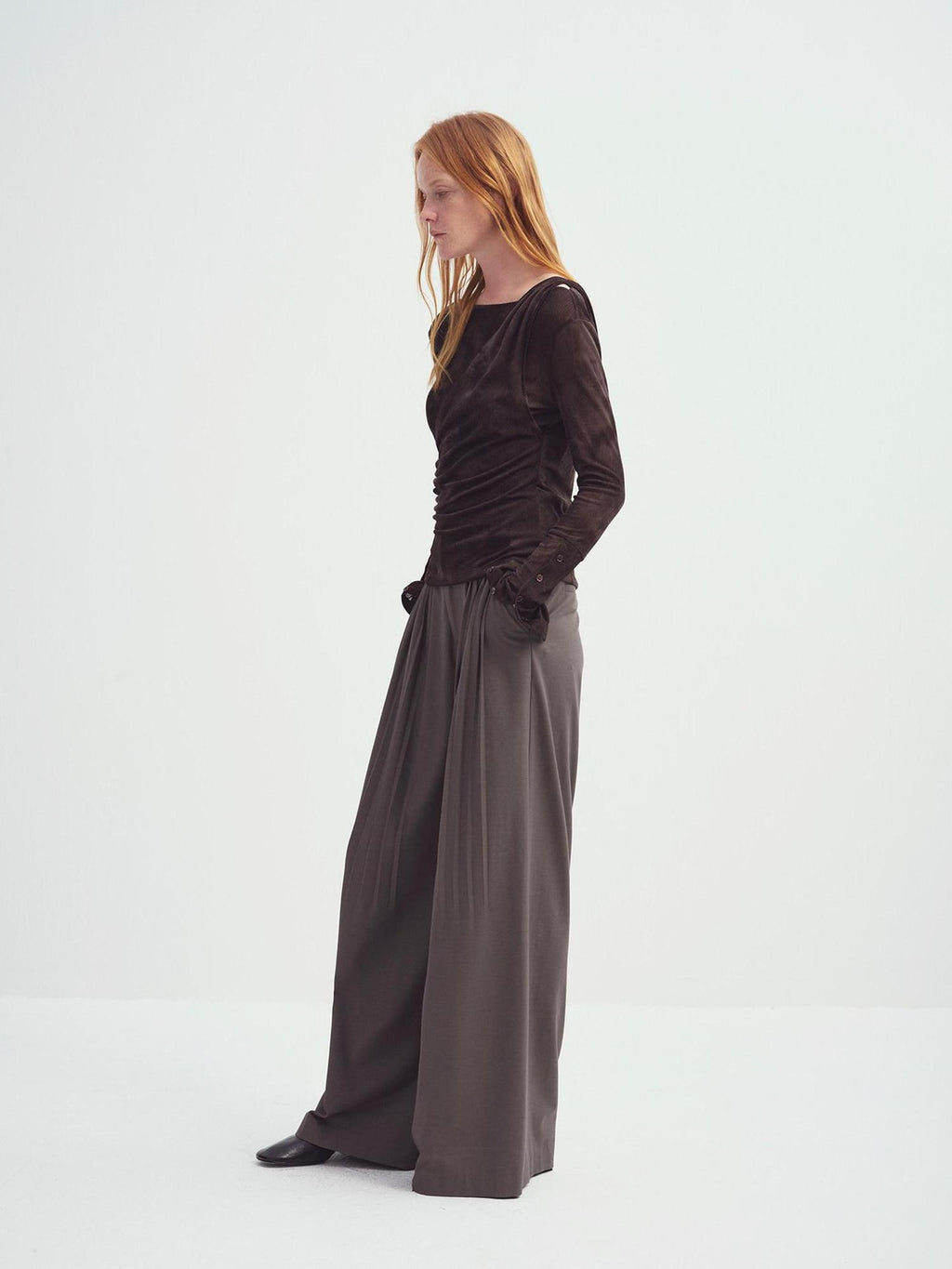 someonesometimes Stretch V-neck Casual Slim Fit Women Brown Velvet Check Long Sleeve T-Shirts