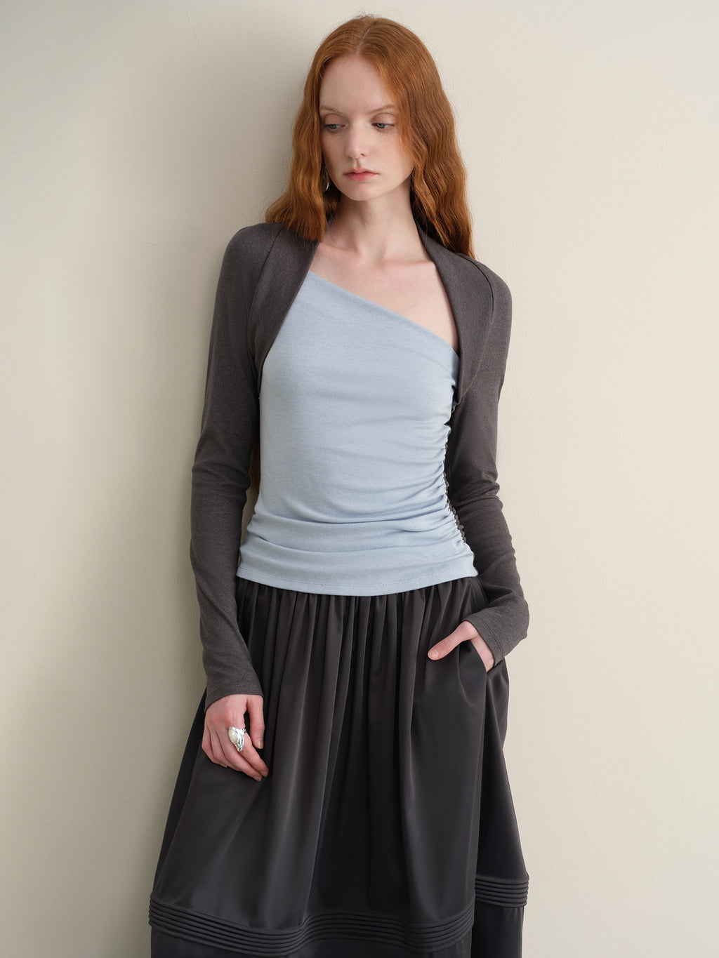 someonesometimes Stretch Viscose Midweight Colorblock Slanted Collar Slim Fit Women Sweaters