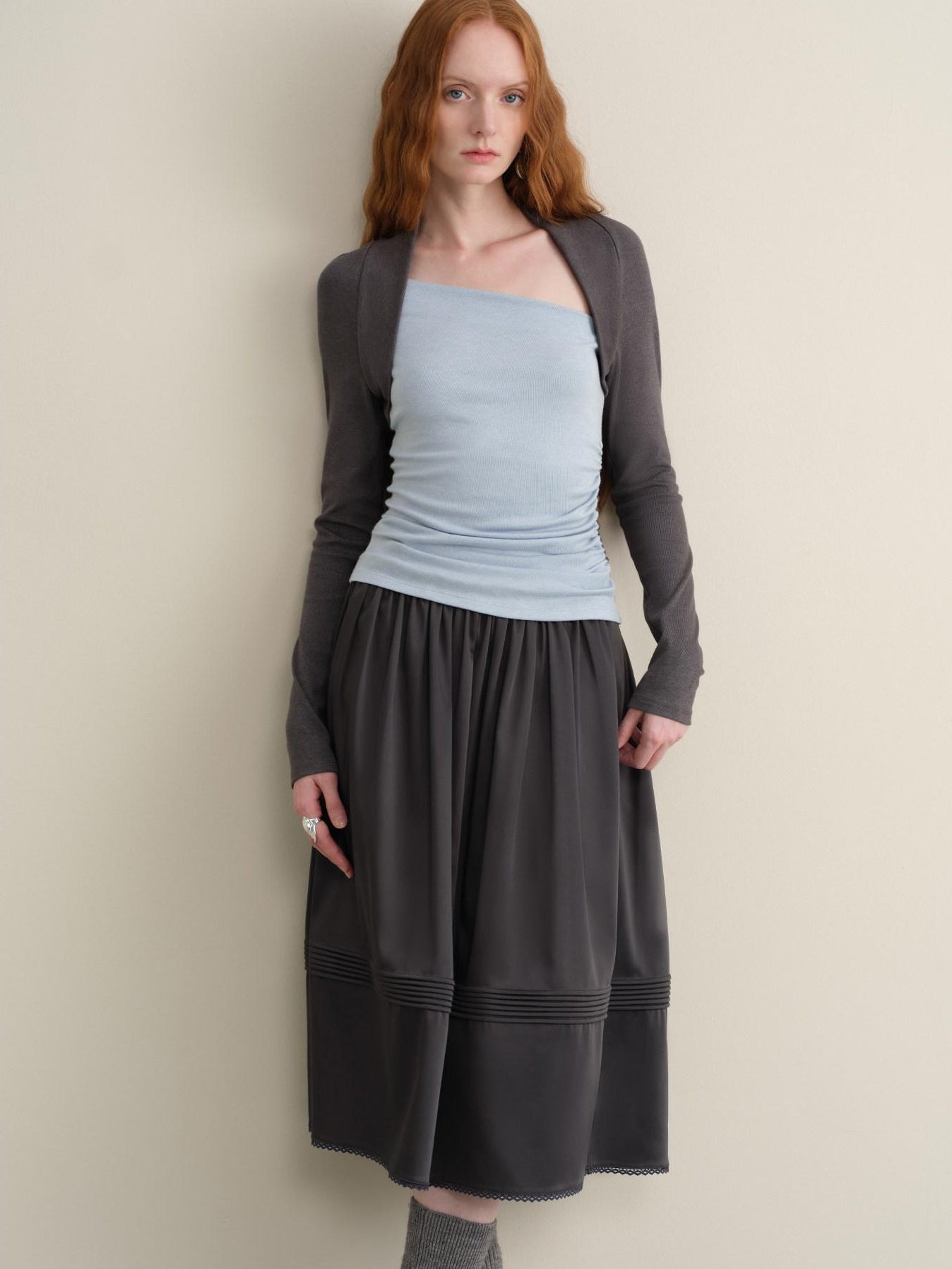 someonesometimes Stretch Viscose Midweight Colorblock Slanted Collar Slim Fit Women Sweaters