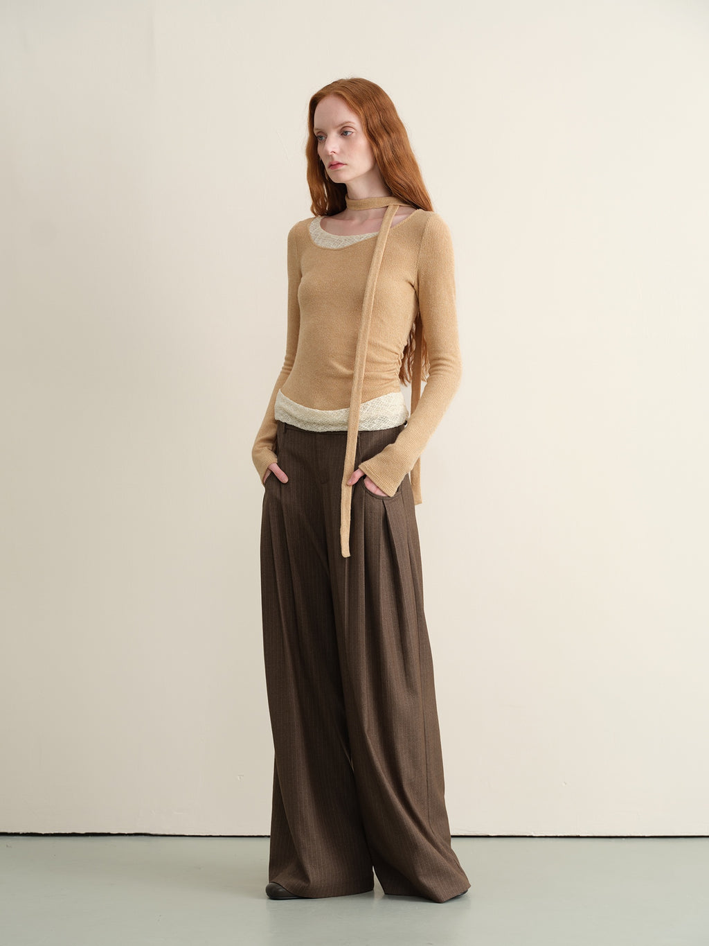 someonesometimes Stretchy Slim Fit Casual Plaid Patchwork Khaki Women Knit Long Sleeve T-Shirts