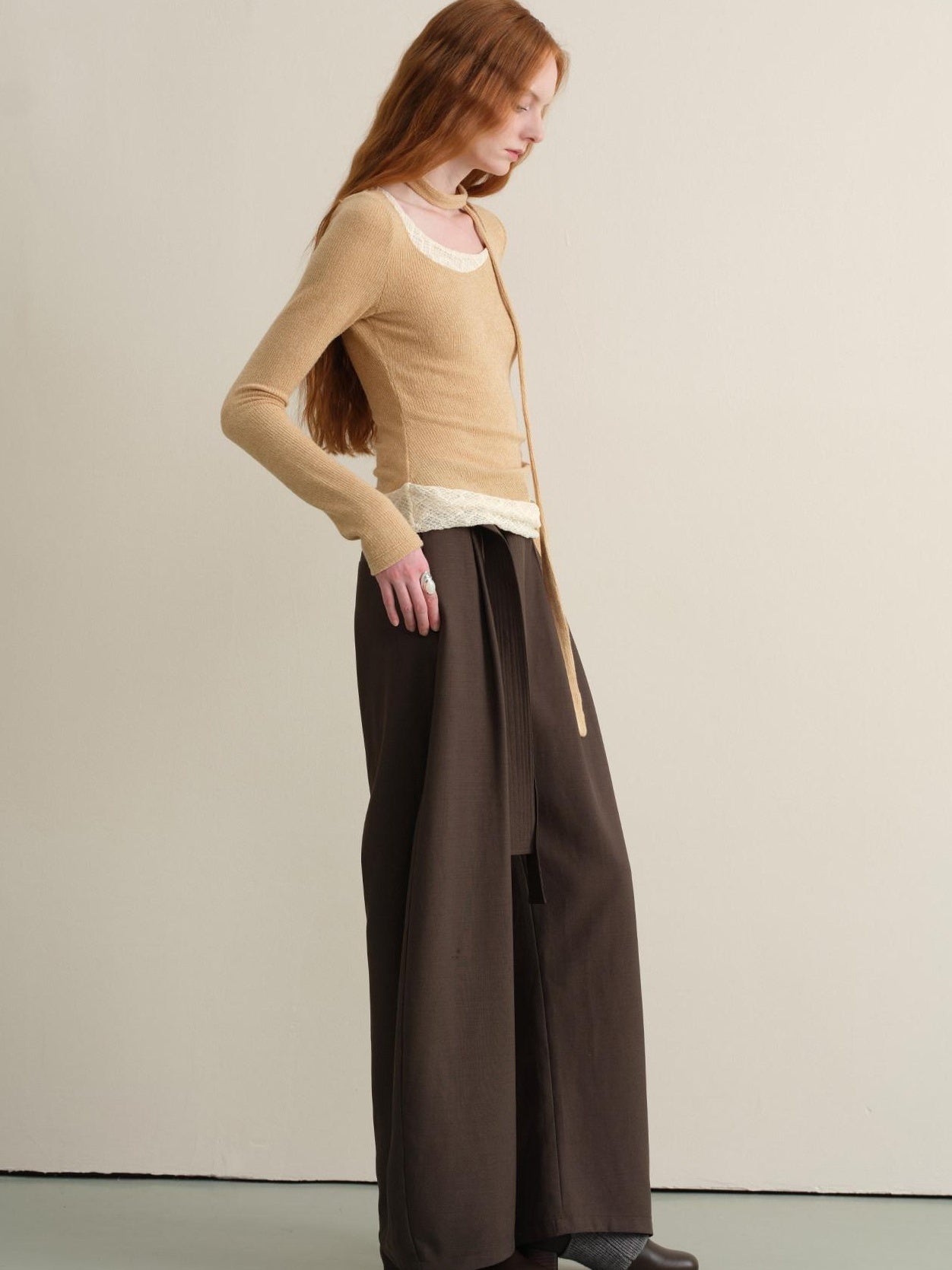 someonesometimes Stretchy Slim Fit Casual Plaid Patchwork Khaki Women Knit Long Sleeve T-Shirts