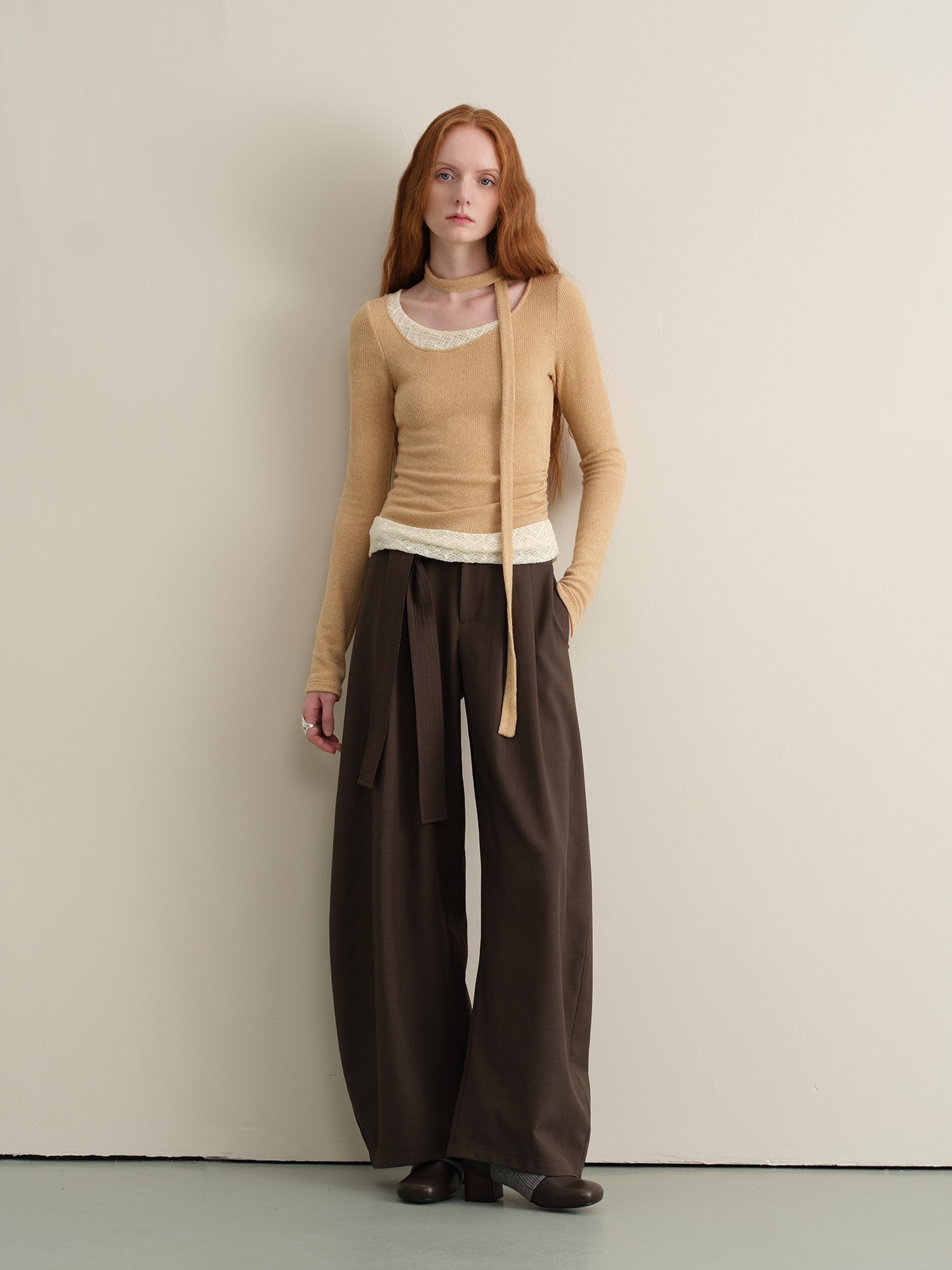 someonesometimes Stretchy Slim Fit Casual Plaid Patchwork Khaki Women Knit Long Sleeve T-Shirts