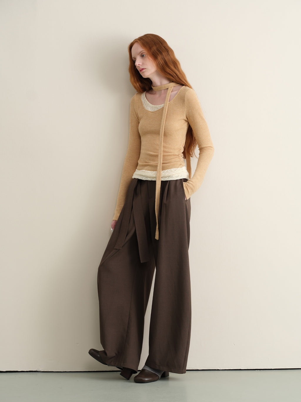 someonesometimes Stretchy Slim Fit Casual Plaid Patchwork Khaki Women Knit Long Sleeve T-Shirts
