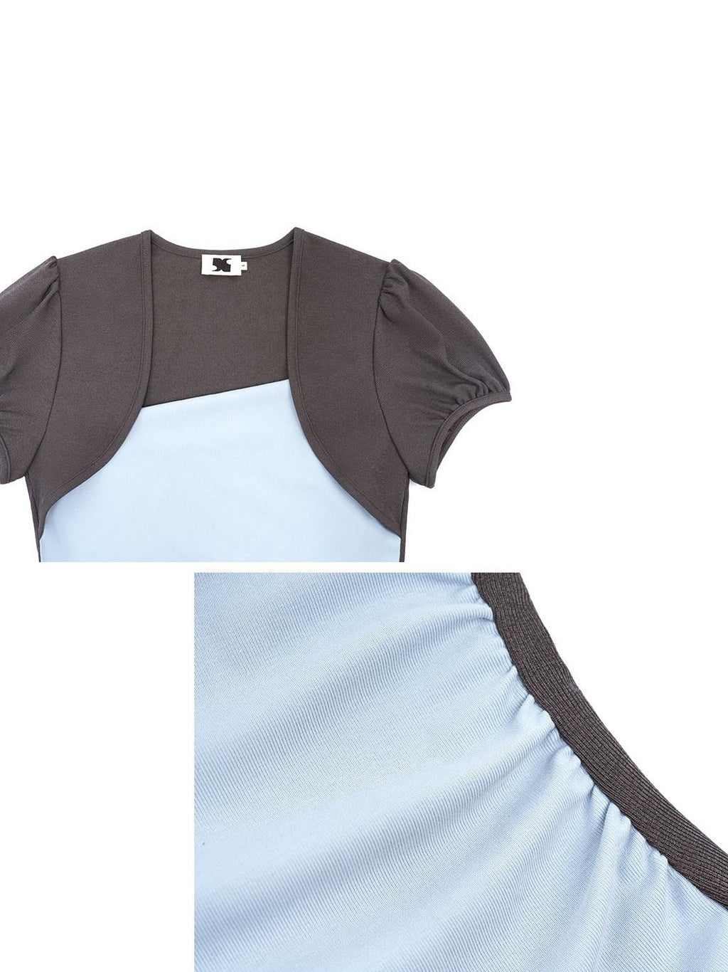 someonesometimes Tencel Blend Stretch Slim Waist Puff Sleeve Gray Blue Short Sleeve T-Shirts
