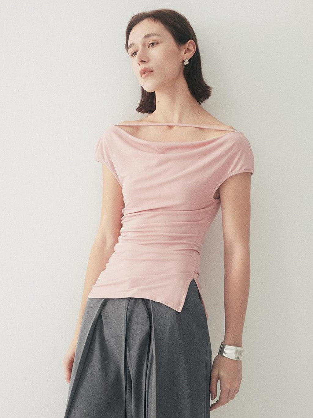 someonesometimes Tencel Cotton Slim Fit Drawstring Casual Women Short Sleeve T-Shirts