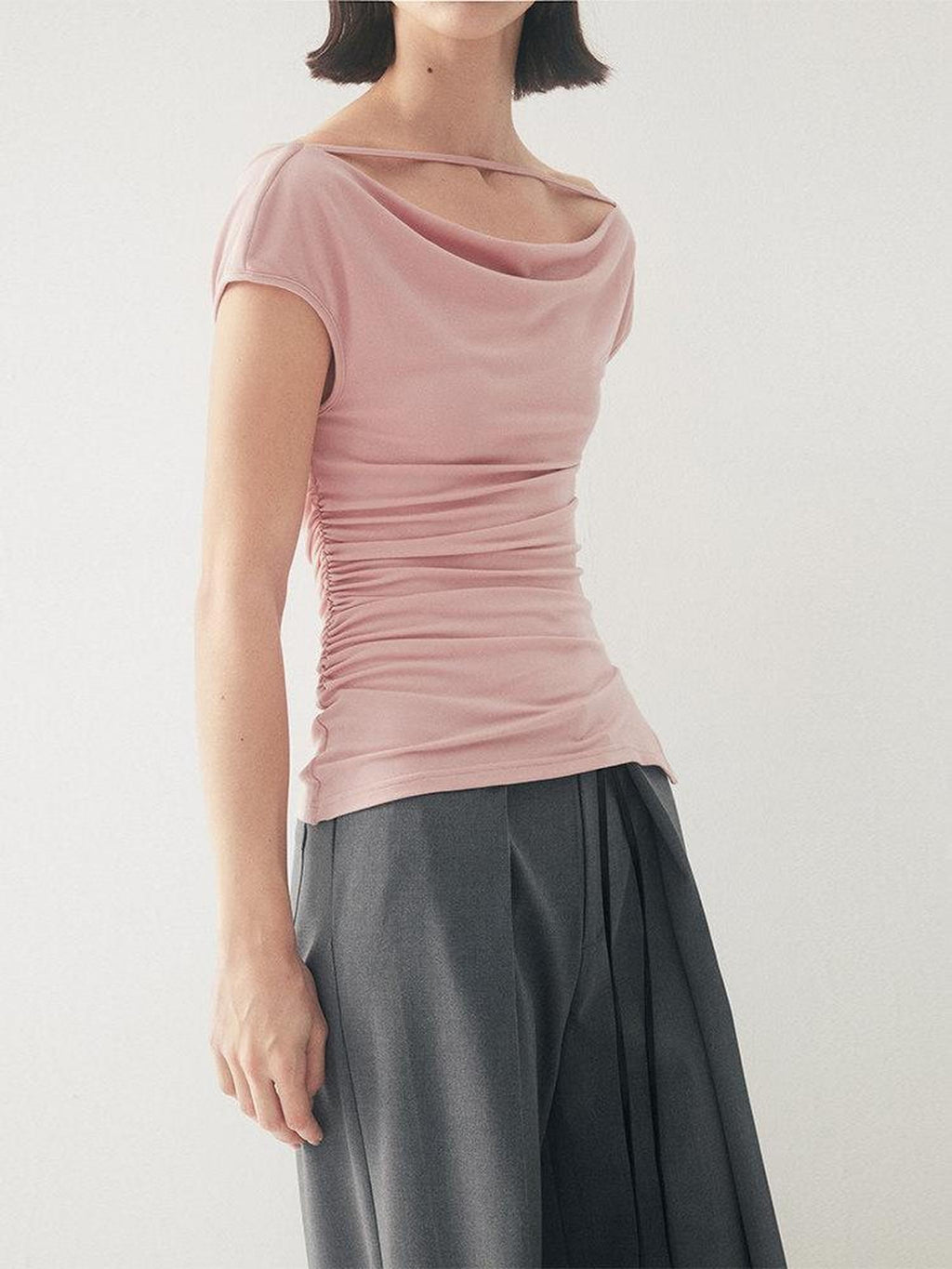 someonesometimes Tencel Cotton Slim Fit Drawstring Casual Women Short Sleeve T-Shirts