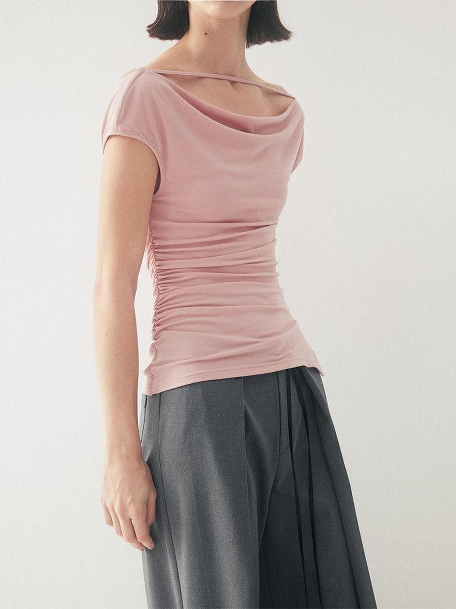 someonesometimes Tencel Cotton Slim Fit Drawstring Casual Women Short Sleeve T-Shirts