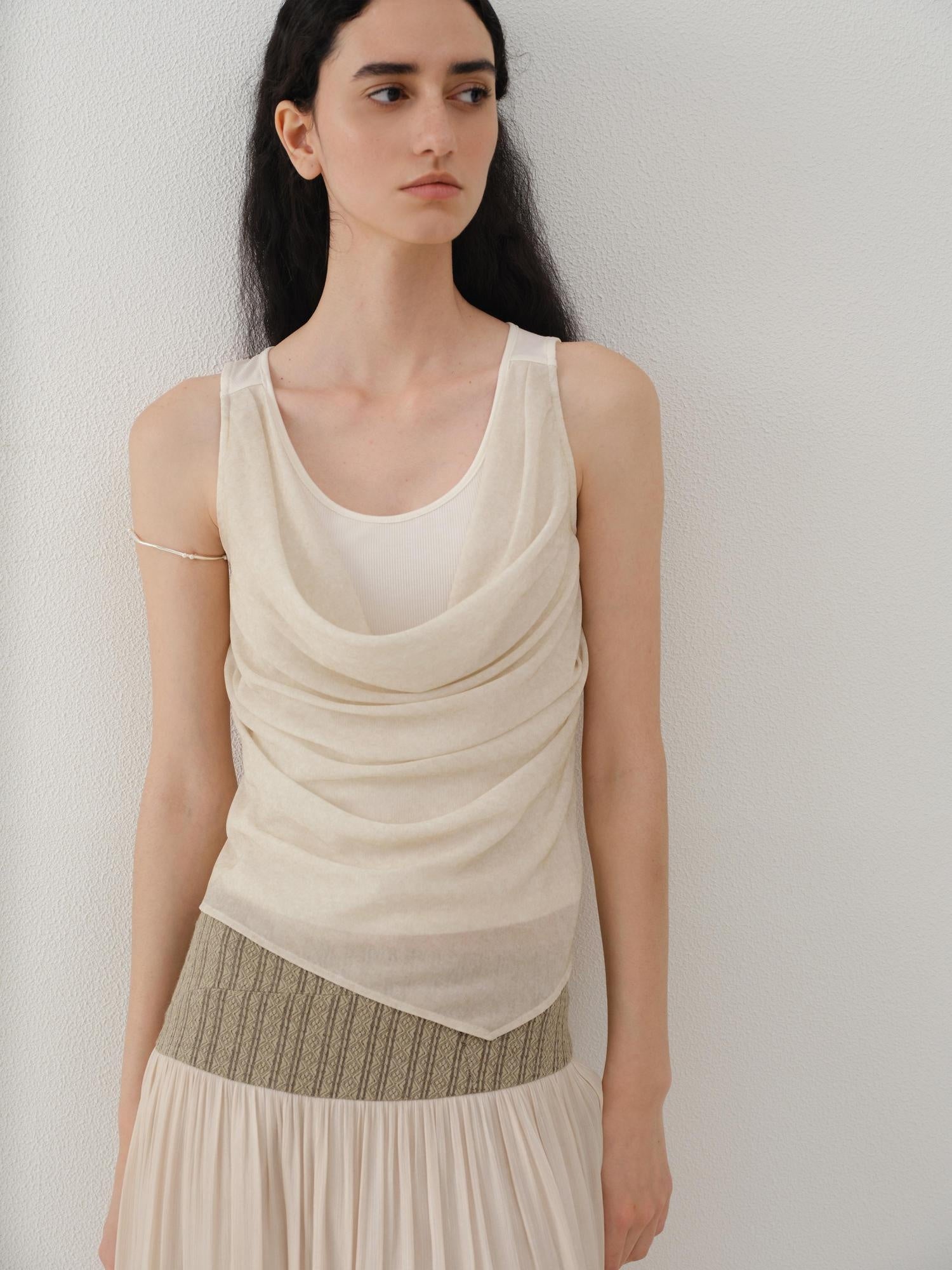 someonesometimes Tencel Wool Blend Slim Fit Commuter Workwear Unlined Beige Women Tank Tops