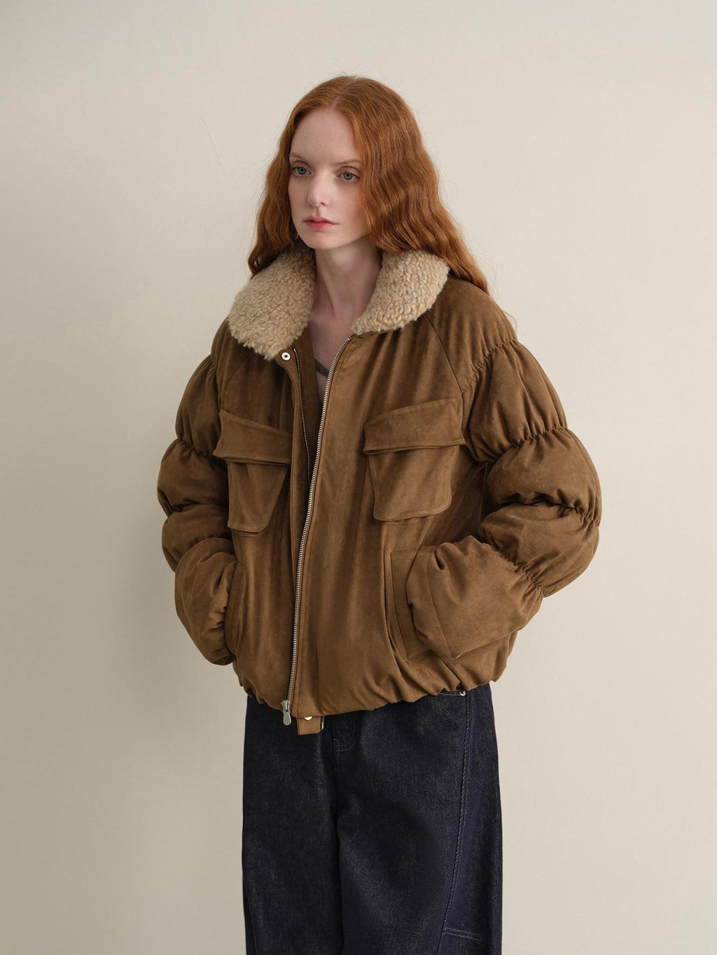 someonesometimes Thick Insulated Casual Loose Lantern Sleeves Women Zip Front Puffer Jackets
