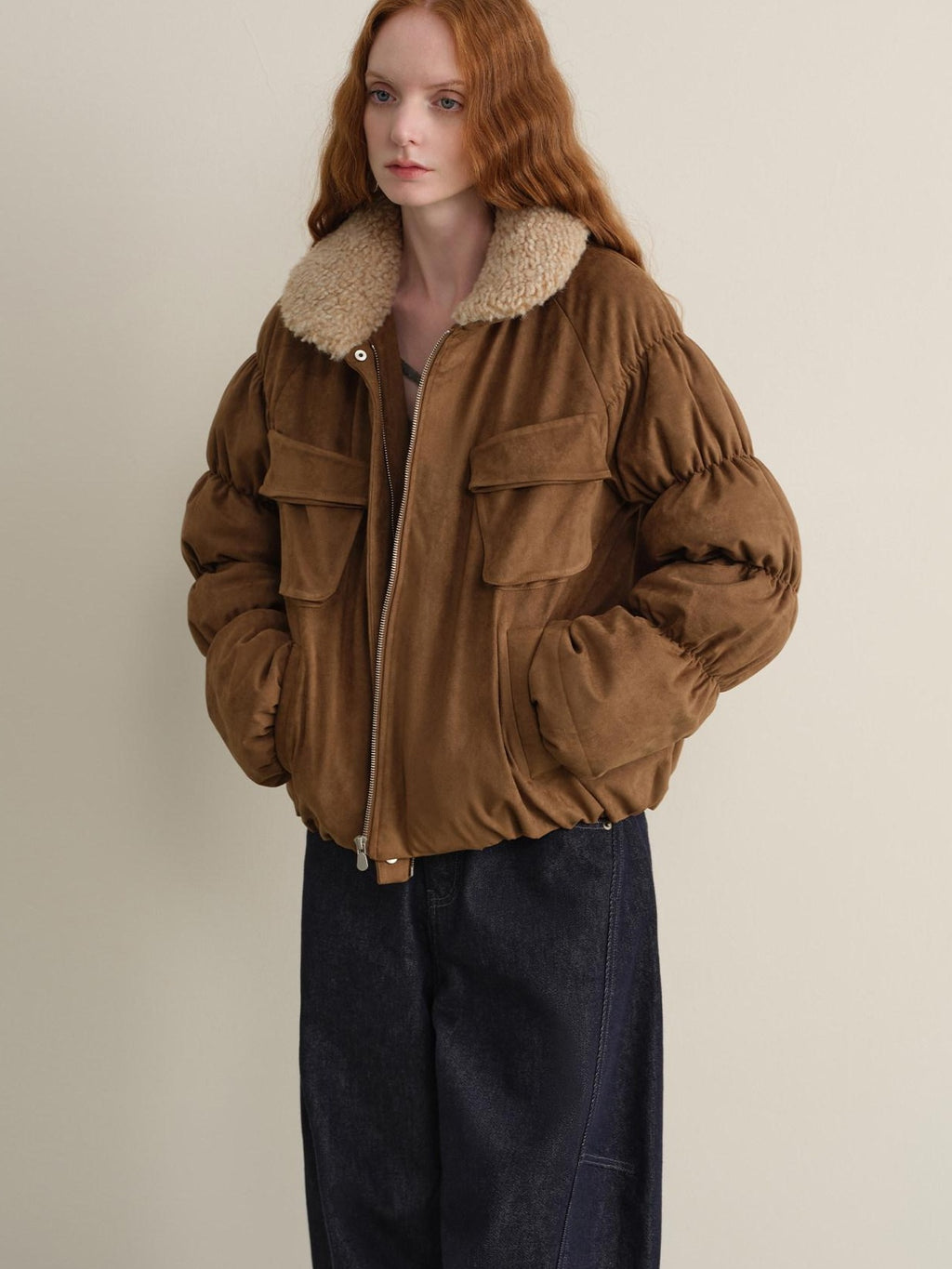 someonesometimes Thick Insulated Casual Loose Lantern Sleeves Women Zip Front Puffer Jackets