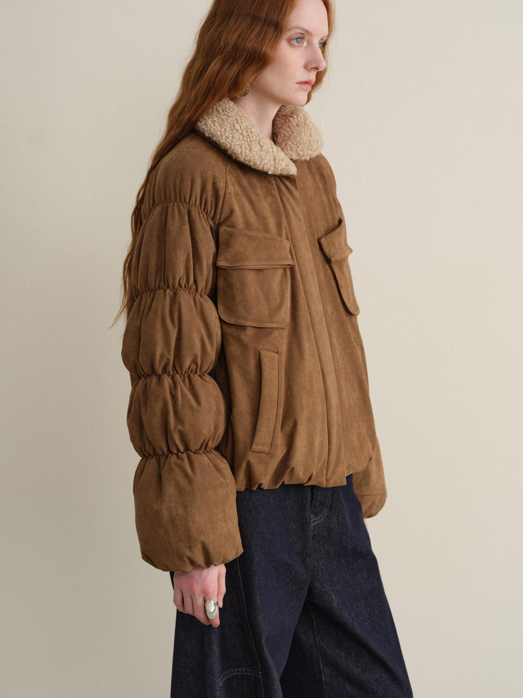 someonesometimes Thick Insulated Casual Loose Lantern Sleeves Women Zip Front Puffer Jackets